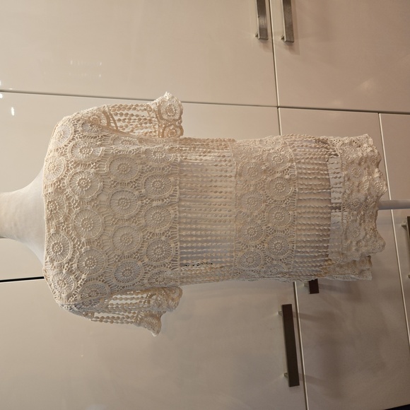 Crochet Cotton Scoop Neck Short Sleeve Top Shirt Cream Womens Size Small - Picture 4 of 7